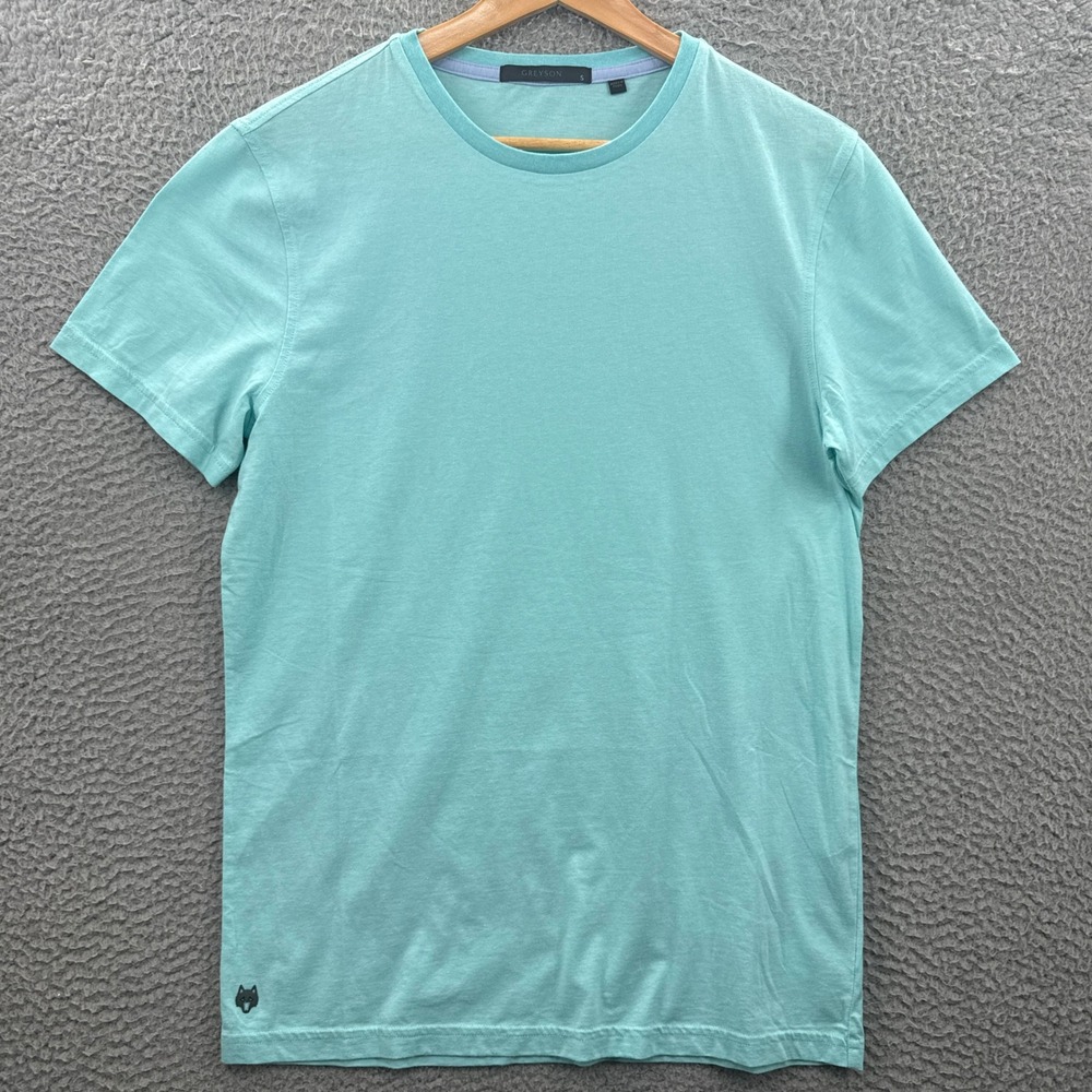 Greyson T-Shirt Mens Small Teal Pima Cotton‎ Blend Golf Short Sleeve Wolf Logo